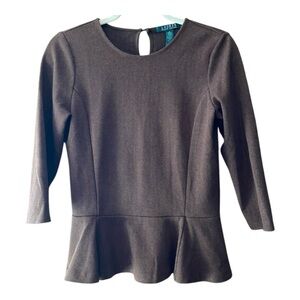 Lauren Ralph Lauren Women's Shirt Size Small Brown Herringbone Peplum Hem Knit